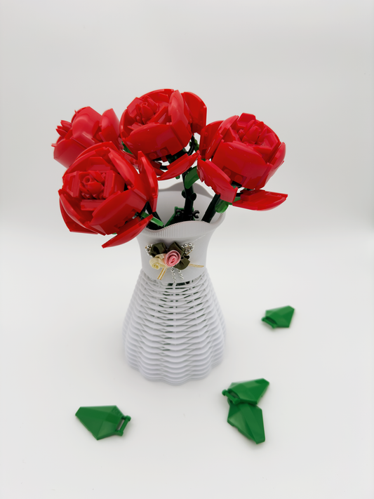 Vase mit 4 Rosen (gleichfarbig)